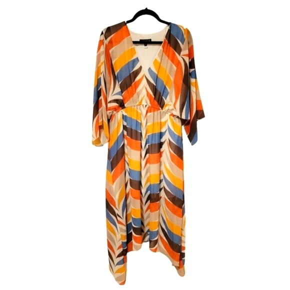 Slate & Willow V-Neck Scarf Hem Dress Women's XL Retro Feather #10121 Asymmetric - Picture 3 of 12